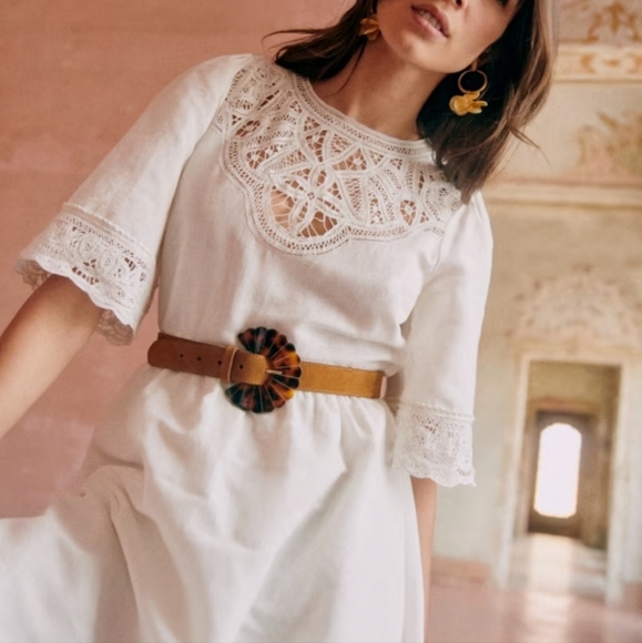 Sezane Ursula Crochet Midi Dress In Ecru - Picture 3 of 12